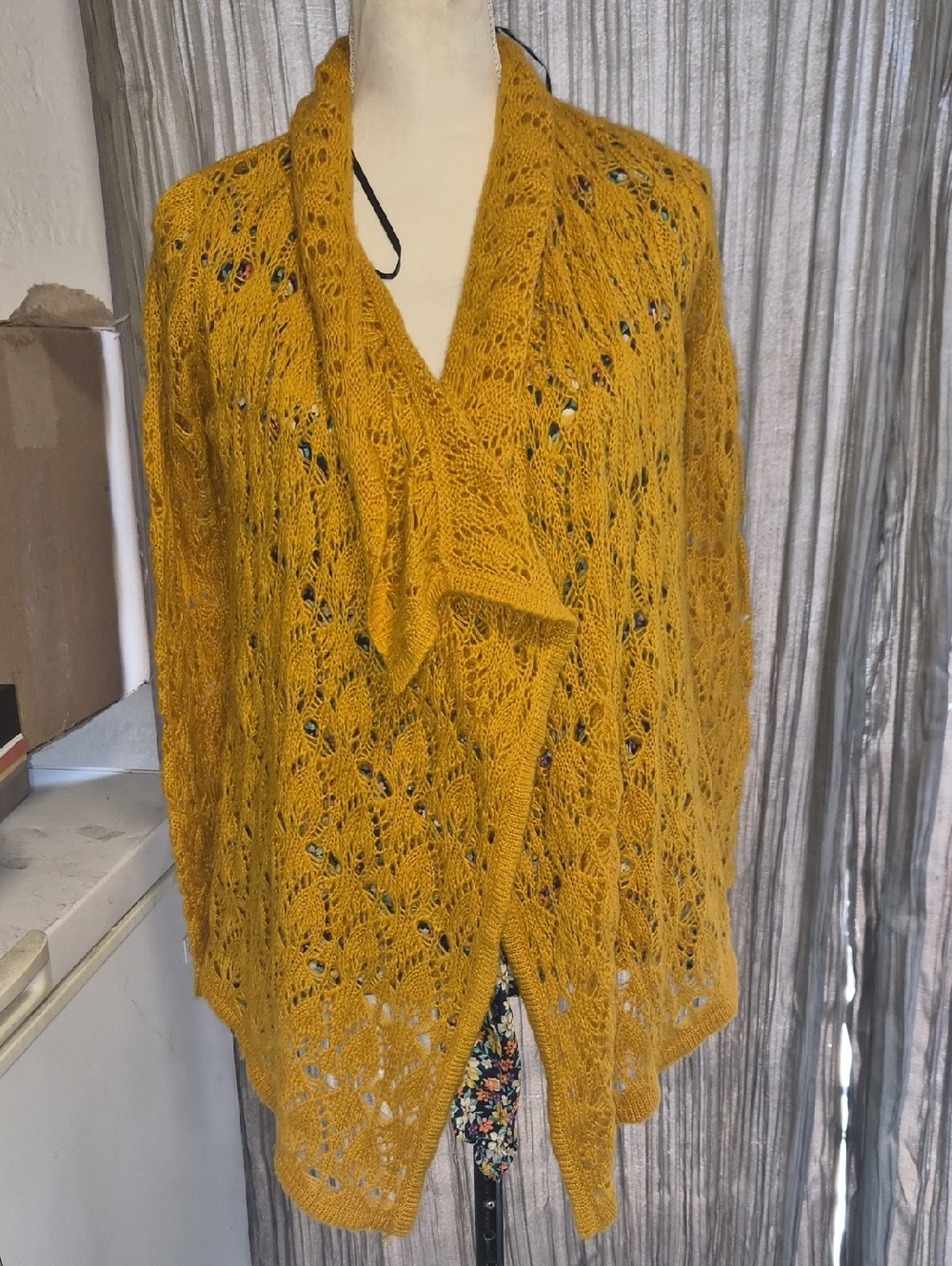 Forever 21 Mustard Open Knit Draped Cardigan